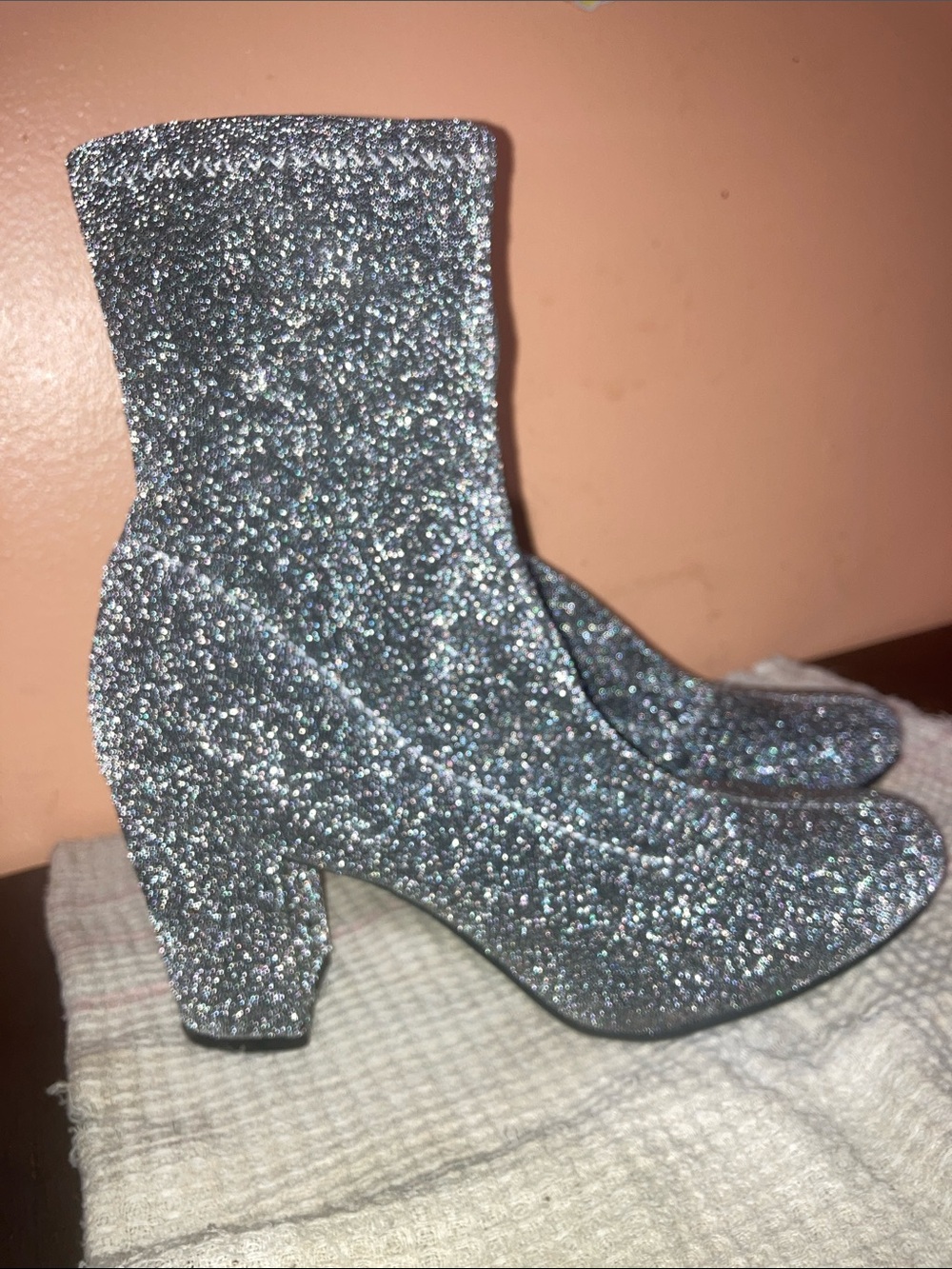 Glitter Stretch Ankle Booties in Silver